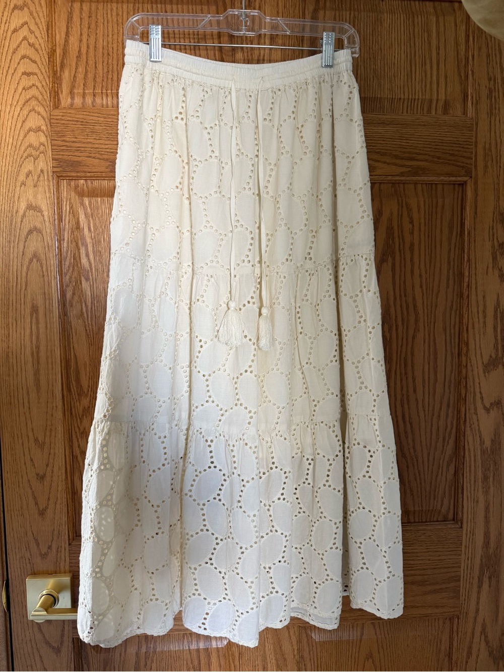 Liverpool Cream Eyelet Maxi Skirt with Tassel Tie